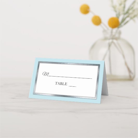 Bleu Lt | ARGENT |Blanc Simple Elégant Cartes De P (Devant)