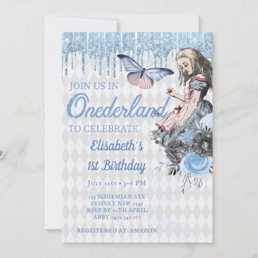 Bleu Magique Ice Alice Invitation d'anniversaire (Devant)