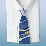 Bleu marbre Agate Cravate or<br><div class="desc">Aquarelle bleu Indigo agate marbre design avec faux détail or.</div>