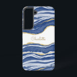 Bleu Marbre Agate Parties scintillant or Personnal<br><div class="desc">Aquarelle bleu Indigo agate marbre design avec faux détail parties scintillant or. Modifiez le nom pour customiser.</div>