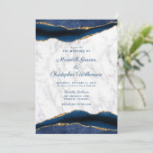 Bleu Marbre Or Faire-part de mariage Agate (Debout devant)