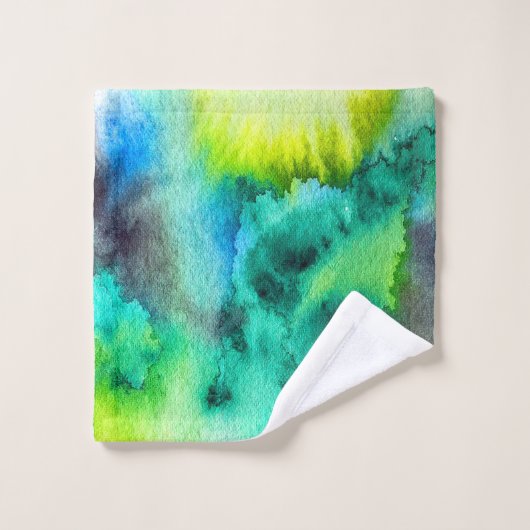 Bleu Marbre vert Tie teint aquarelle (Gant de toilette)