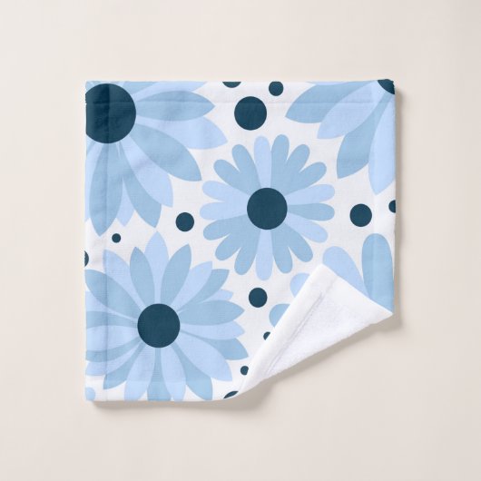 Bleu marguerite de style rétro et points bleu fonc (Gant de toilette)