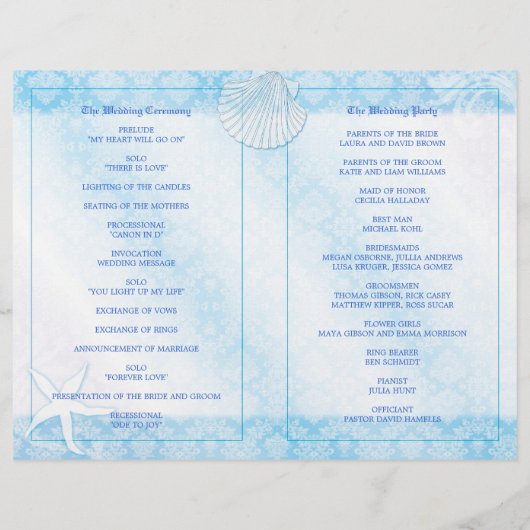 Bleu Mariage Bi Fold Programme de bord de mer (Dos)
