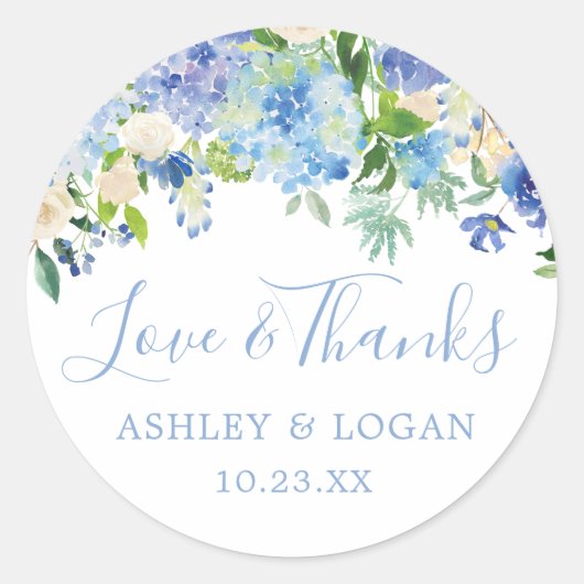 Bleu Mariage Floral Merci Favoriser Sticker (Devant)