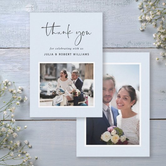 Bleu | Mariage moderne 2 Carte de remerciements ph