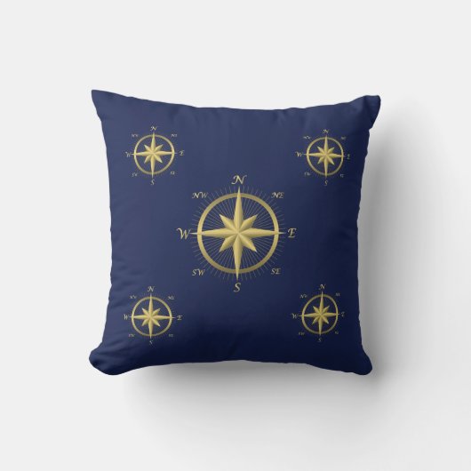 Bleu Mariage nautique Coussin Gold Compass (Recto)