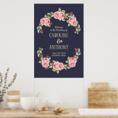 Bleu Marine | Affiche de bienvenue Mariage Rose ro (Cuisine)