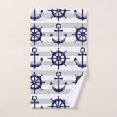 Bleu marine Ancre bateau à roue Gris Gris (Serviette à main)