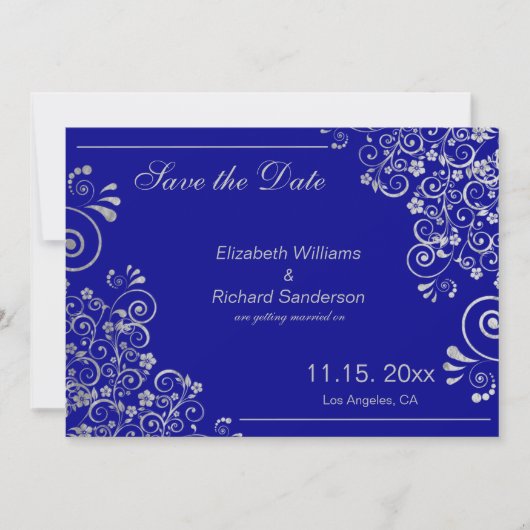 Bleu marine argent faire-part de mariage à conserv (Devant)
