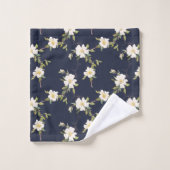 Bleu Marine Blanc Floral (Gant de toilette)