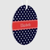 Bleu Marine Blanc Points de Polka Corail Monogramm (devant)