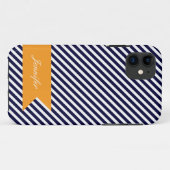Bleu Marine & Blancs avec Monogram iPhone 5 Coque (Dos (Horizontal))