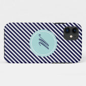Bleu Marine & Blancs avec Monogram iPhone 5 Coque (Dos (Horizontal))