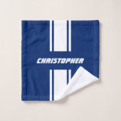 Bleu Marine Blancs Stripes Monogrammes Hommes Garç (Gant de toilette)