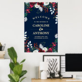 Bleu Marine | Burgundy Bloom Mariage Affiche de bi (Bureau à domicile)