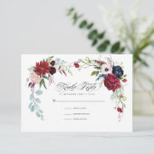 Bleu Marine | Carte RSVP Mariage Floral Bourgogne (Debout devant)