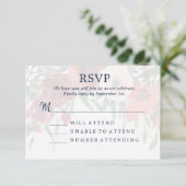 Bleu marine Corail Aquarelle Floral RSVP Mariage (Debout devant)