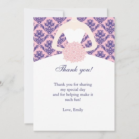 Bleu marine de rose de carte de remerciements de (Devant)