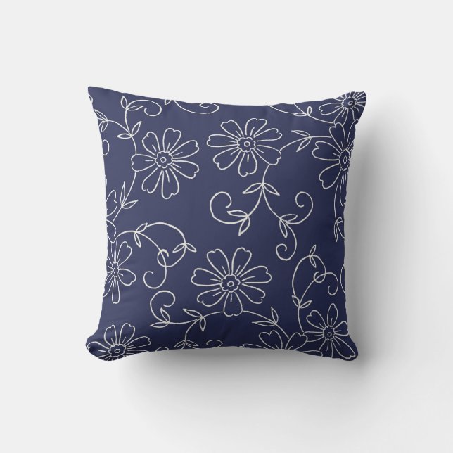 Bleu marine et coussin décoratif floral crème (Recto)