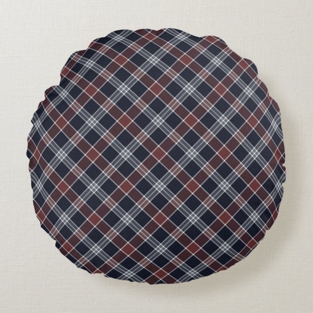 Bleu marine et coussin rond de plaid de Bourgogne (Devant)