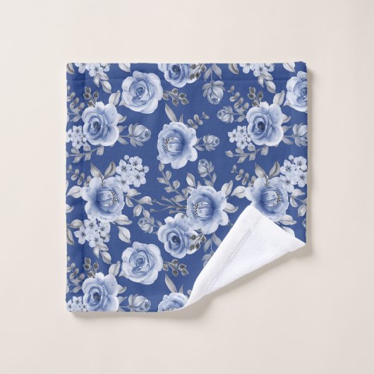 Bleu marine et Elégante aquarelle moderne Floral (Gant de toilette)