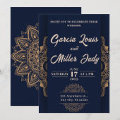 bleu marine et Faire-part de mariage de luxe or (Devant / Derrière)