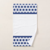 Bleu marine et motif hexagonal blanc (Serviette à main)