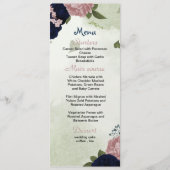 bleu marine et rose fleurs verdure menu mariage (Devant)