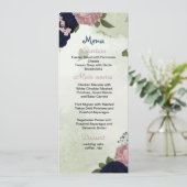 bleu marine et rose fleurs verdure menu mariage (Debout devant)