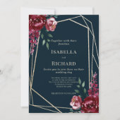 Bleu Marine | Faire-part de mariage Floral Bourgog (Devant)