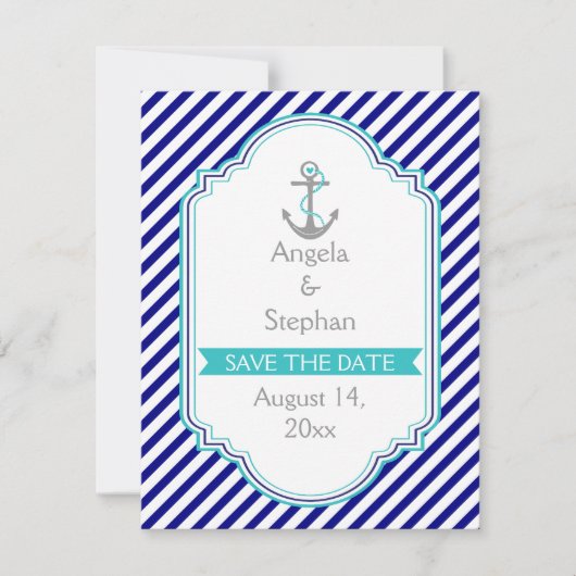 Bleu marine, faire-part de mariage nautique aqua " (Devant)