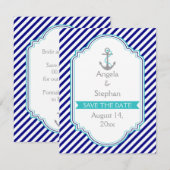 Bleu marine, faire-part de mariage nautique aqua " (Devant / Derrière)
