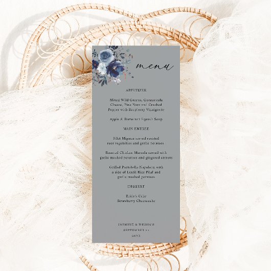 Bleu & Marine Floral Haut Menu - Gris