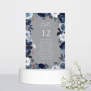 Bleu & Marine Floral Numéro de table Siège Gris