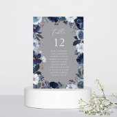 Bleu & Marine Floral Numéro de table Siège Gris