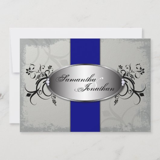 Bleu marine gris élégant de faire-part de mariage (Devant)