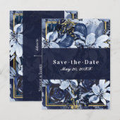 Bleu marine or aquarelle florale faire-part de sau (Devant / Derrière)
