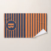 Bleu marine orange rayé monogramme (Serviette à main)