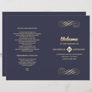Bleu Marine   Programme de mariage plié Gold Elega