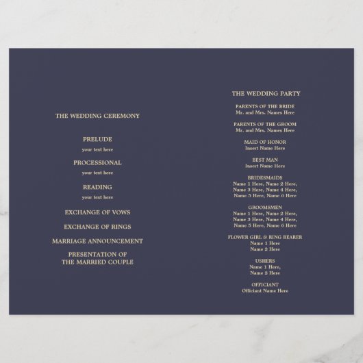 Bleu Marine | Programme de mariage plié Gold Elega (Dos)