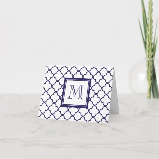 Bleu marine, Quatrefoil blanc | votre monogramme (Devant)