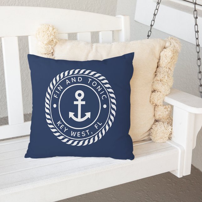 Bleu Marine | Rope & Ancre Nom du bateau Coussin e (Créateur téléchargé)