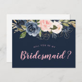 bleu marine rose fleurie serez-vous ma carte de de (Devant / Derrière)