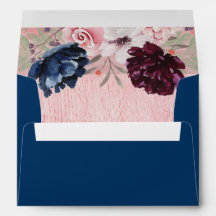 Bleu Marine | Rose Gold Floral 5x7 Mariage Envelop