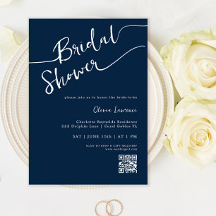 Bleu marine Script nuptiale douche Invitation