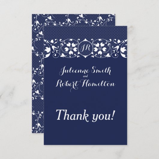 Bleu marine un Merci de mariage de monogramme de (Devant / Derrière)