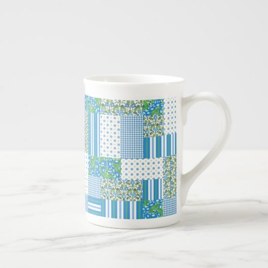 Bleu matin Gloire Faux Patchwork Os Chine Mug (Droite)