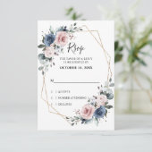 Bleu Mauve Eucalyptus Géométrique Mariage RSVP (Debout devant)