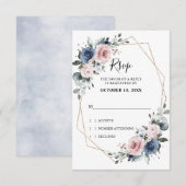 Bleu Mauve Eucalyptus Géométrique Mariage RSVP (Devant / Derrière)